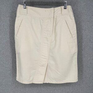 Loft Womens Linen Blend Pencil Skirt Size 8 Cream Asymmetrical Coastal Casual